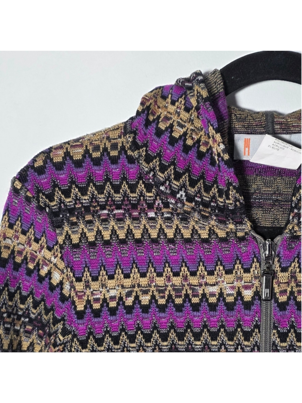 Missoni Zip Front Knit Cardigan Jacket Multicolor Zigzag Hooded Cropped Size 42 - Picture 4 of 8